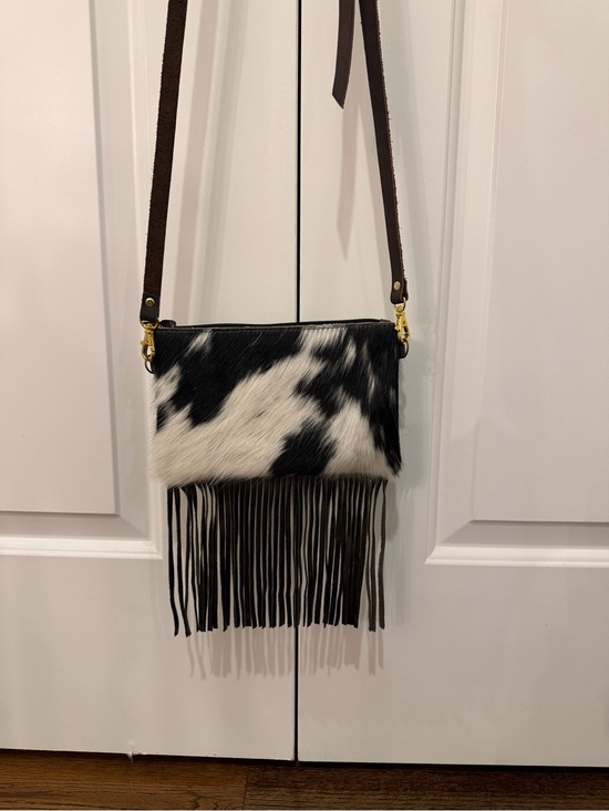 Handbags - Prairie Cowhide fringed Crossbody Bag in Black & White